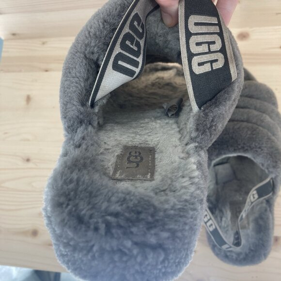 UGG Womens Gray Fluff Yeah Slide Slippers Size 9 Platform Sandal Sheepskin - Picture 6 of 10